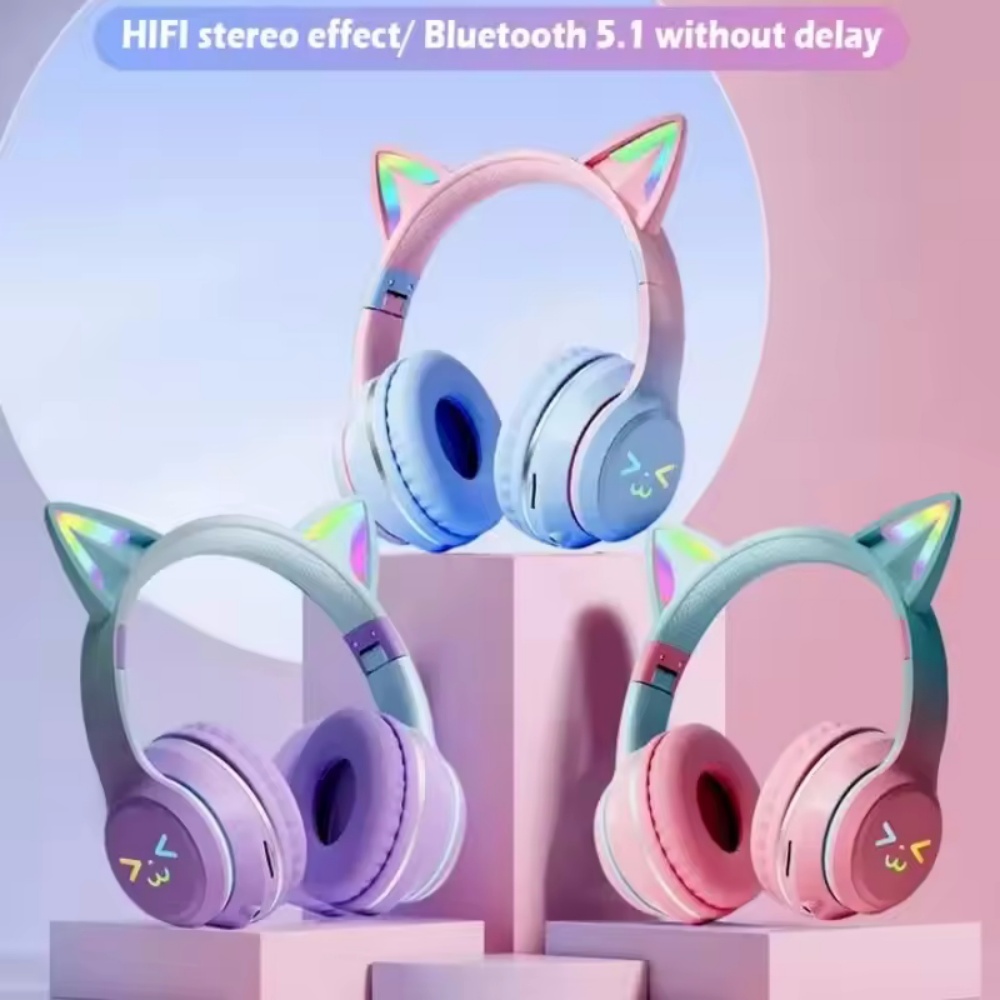Type C Wired Earphones With Mic - سماعات رأس لاسلكية متدرجة RGB لطيف