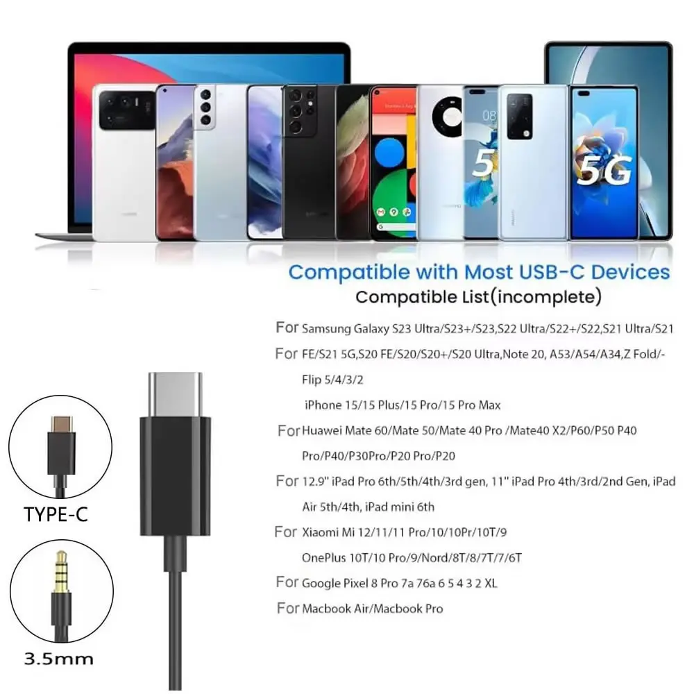 سماعة رأس USB C من جانب واحد ل - مراجعة Type C Wired Earphones With Mic وسعره